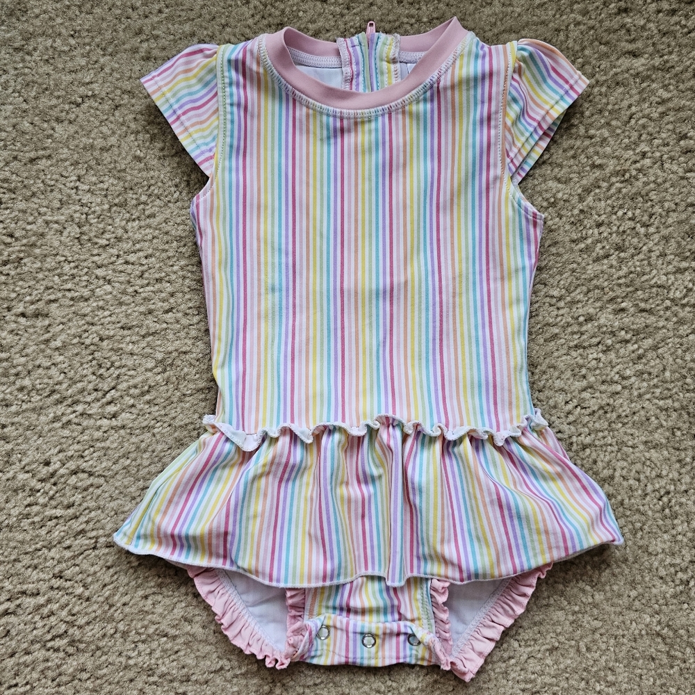 Ruffle Butts Pastel Rainbow Stripe One-Piece Swimsuit